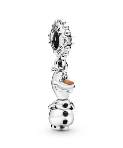 Olaf sterling silver dangle with clear cubic zirconia. black and orange enamel