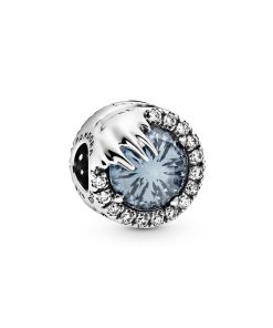 Frozen sterling silver charm with winter sky blue crystal and clear cubic zirconia