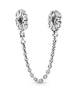 Sterling silver safety chain with clear cubic zirconia