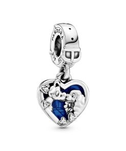 Lady and the Tramp sterling silver dangle with clear cubic zirconia and shimmering blue enamel