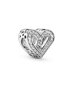 Heart sterling silver charm with clear cubic zirconia