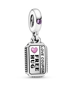 Love coupon sterling silver dangle with pink synthetic sapphire and pink. black and red enamel