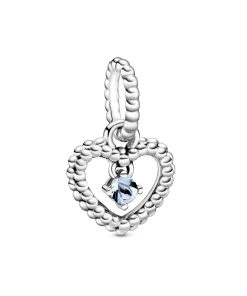 Heart sterling silver dangle with water blue crystal