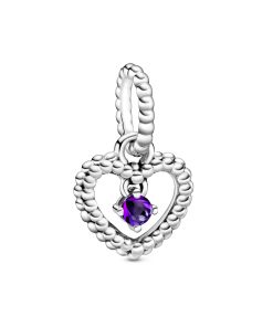Heart sterling silver dangle with purple crystal