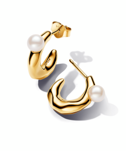 Treated Freshwater Cultured Pearl & Organically Shaped Hoop Earrings