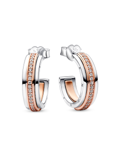 Signature Two tone Logo & Pavé Hoop Earrings