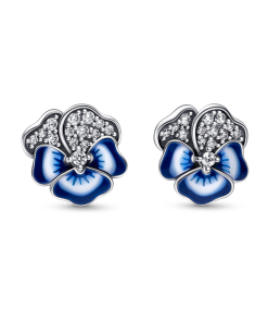 Blue Pansy Flower Stud Earrings