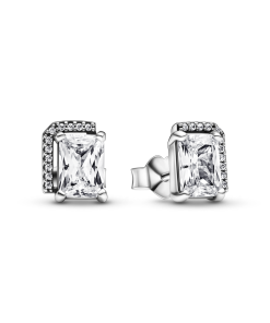 Rectangular Sparkling Halo Stud Earrings