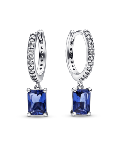 Blue Rectangular Sparkling Hoop Earrings