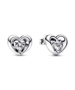 Radiant Heart & Floating Stone Stud Earrings