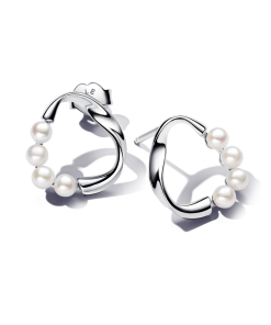Organically Shaped Circle & Treated Freshwater Cultured Pearls Stud Earrings