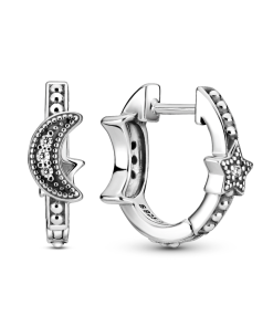 Crescent Moon & Stars Beaded Hoop Earrings