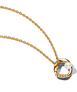Organically Shaped Pavé Circle & Treated Freshwater Cultured Pearl Collier Necklace