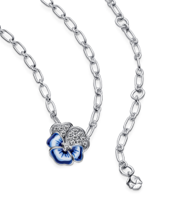 Blue Pansy Flower Pendant Necklace