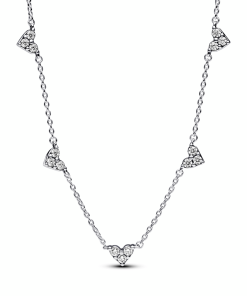 Triple Stone Heart Station Chain Necklace