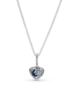 Sparkling Blue Moon & Stars Heart Necklace