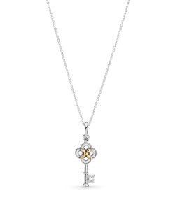 Two-tone Key & Flower Necklace