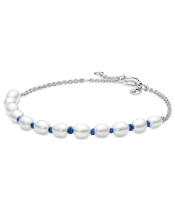 Freshwater Cultured Pearl Blue Cord Chain Bracelet