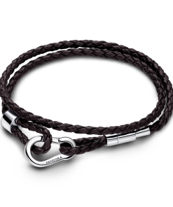 Moments Brown Braided Double Leather Bracelet