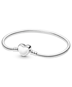 Snake chain sterling silver bracelet with engravable heart clasp