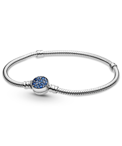 Moments Sparkling Blue Disc Clasp Snake Chain Bracelet