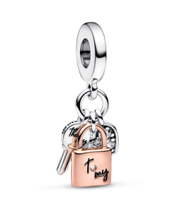 Two-tone Key. Padlock & Heart Triple Dangle Charm