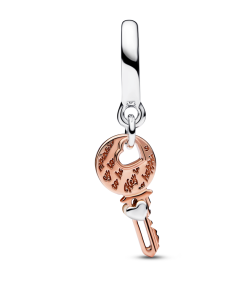 Two-tone key & Sliding Heart Dangle Charm