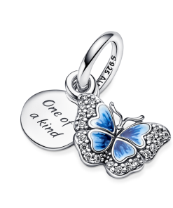 Blue Butterfly & Quote Double Dangle Charm