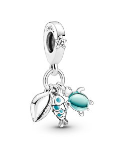 Fish. Sea Turtle & Conch Triple Dangle Charm