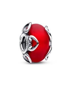 Frosted Red Murano Glass & Hearts Charm