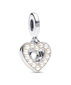 Pearlescent White Heart Double Dangle Charm