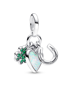 Four Leaf Clover. Heart and Horseshoe Triple Dangle Charm