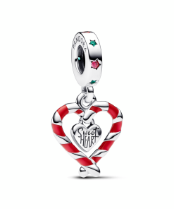 Double Candy Cane Heart Christmas Dangle Charm