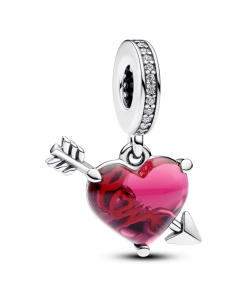 Red Heart & Arrow Murano Glass Dangle Charm
