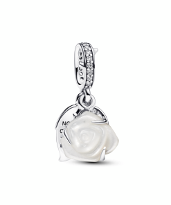 White Rose in Bloom Double Dangle Charm