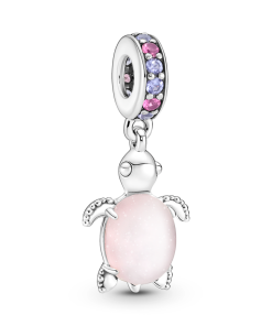 Murano Glass Pink Sea Turtle Dangle Charm