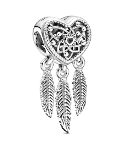 Openwork Heart & Three Feathers Dreamcatcher Charm
