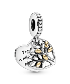 Two-Tone Family Tree Heart Dangle Charm