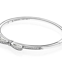 Bow silver bangle with clear cubic zirconia