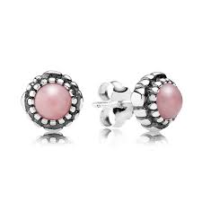 Silver stud earring. birthstone-October. pink opal