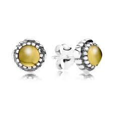Silver stud earring. birthstone-November. citrine