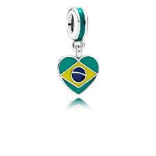 Brasil heart flag silver dangle with green. yellow and blue enamel