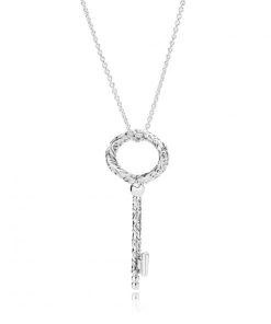 Regal pattern key silver pendant and necklace