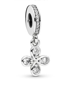 Flower silver dangle with clear cubic zirconia