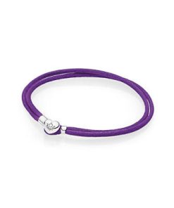 Silver double fabric cord bracelet. purple