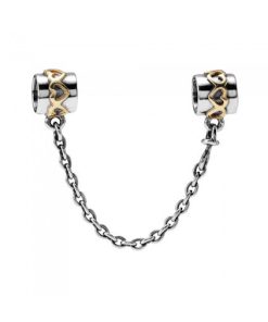 Hearts silver safety chain with 14k