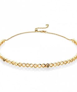 Bee and honeycomb 14k Gold Plated  choker with black enamel